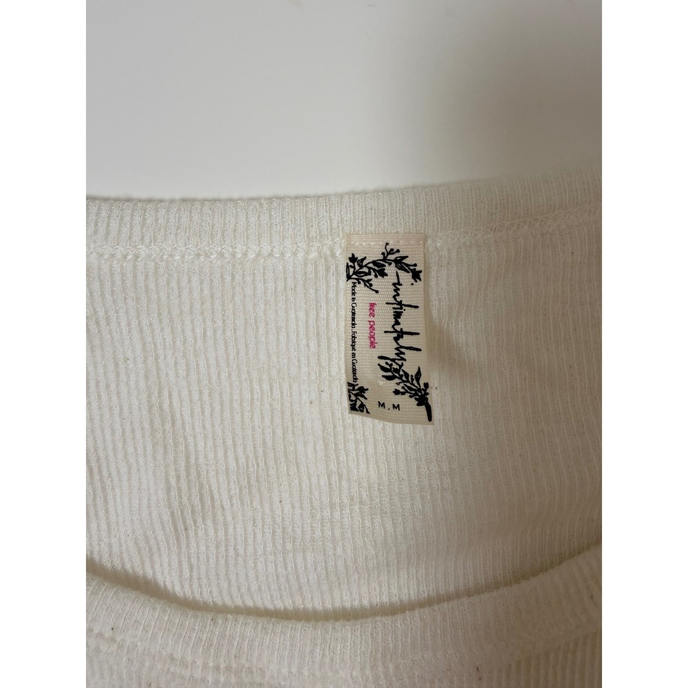 Free People Long Sleeve Top Womens Medium Cream Excellent Ruched Ribbed Knit - Picture 3 of 4